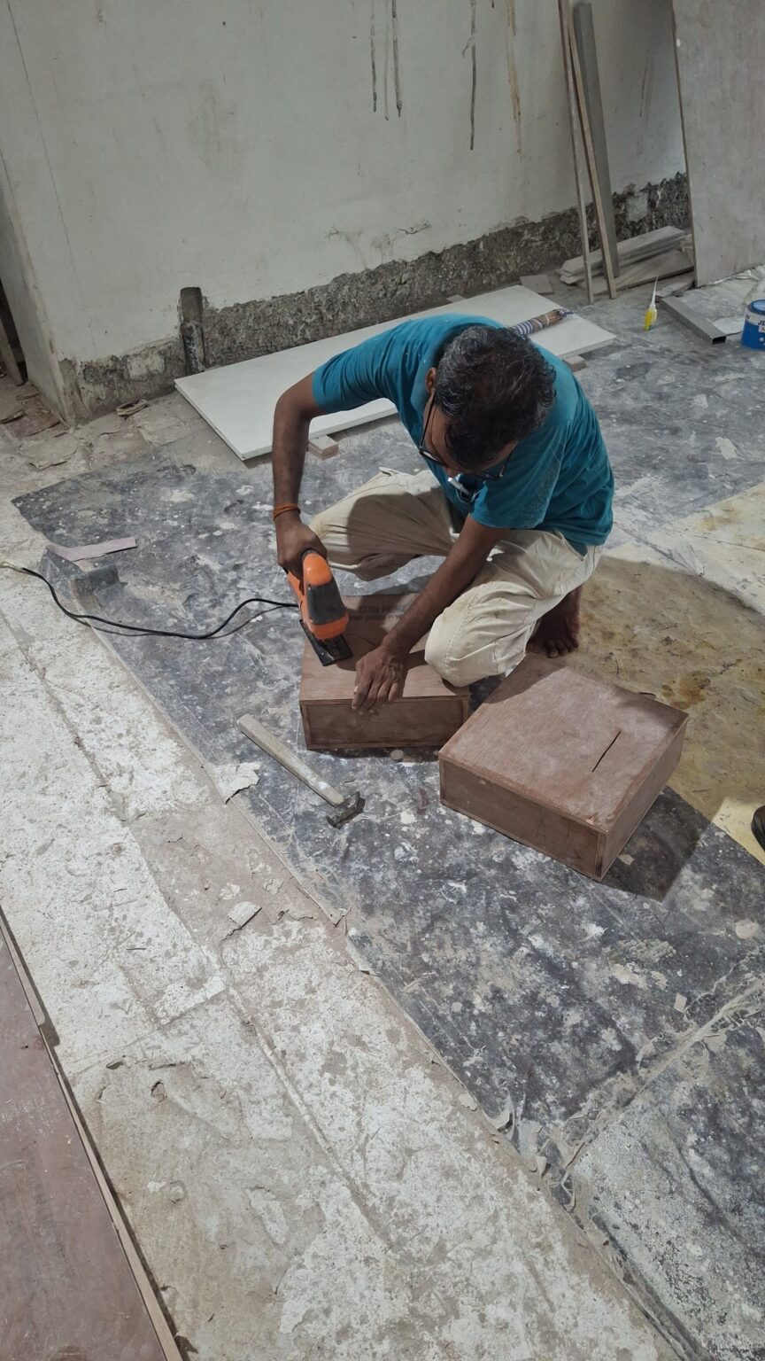 Marble floor grinding and leveling with industrial machine”