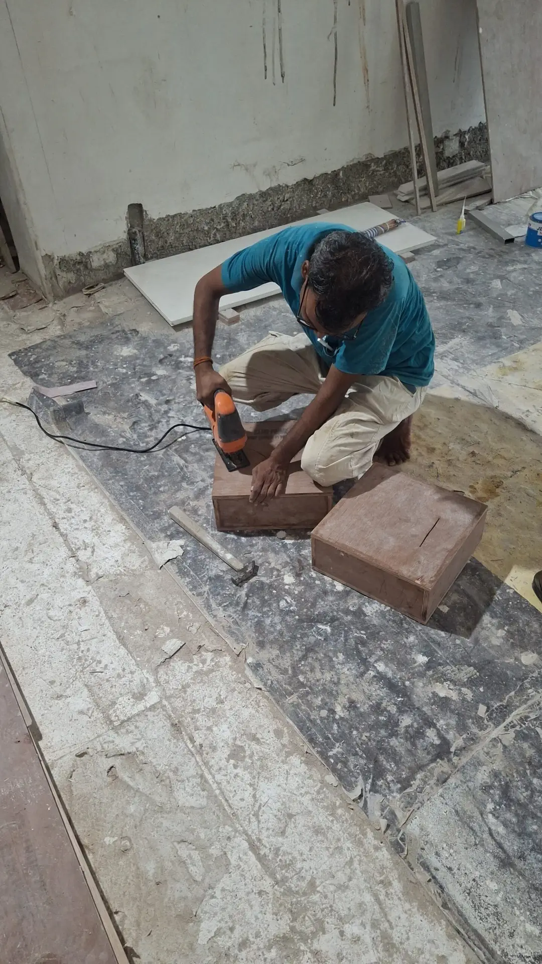 Marble floor grinding and leveling with industrial machine”