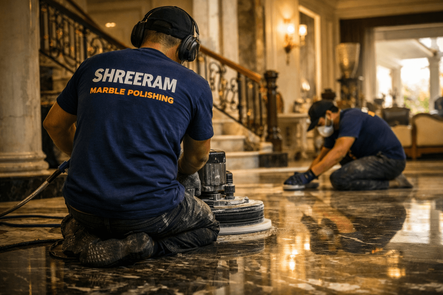 Proffessional marble polishing in luxury villa